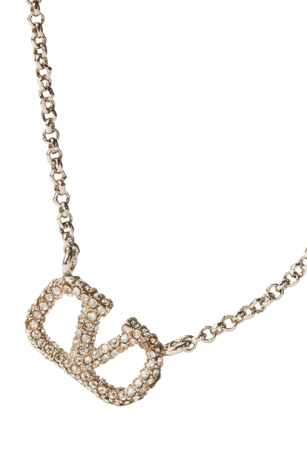  VLogo Signature Crystal Pendant Necklace, Brass & Glass